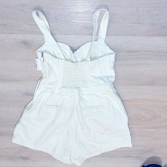 NWT Altar’D State Ivory white Denim Romper sweetheart neckline bustier pleated - Picture 10 of 14